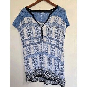 Kate & Sam Blouse Womens 1X Floral Embroidered Boho Blue‎ Beach Coastal Festival